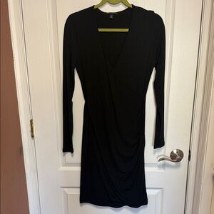 Banana Republic Black Long-Sleeve Wrap-Style Dress